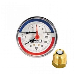 Термоманометр WATTS TMAX 1/2" 120 С, 6 бар, задн. подкл., отсек. клапан в комплекте