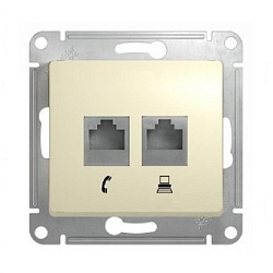 Розетка информационная двойная RJ11+RJ45 кат.5E SCHNEIDER ELECTRIC GLOSSA бежевый