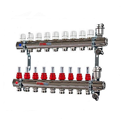 Коллекторная группа 9 выходов х 1" VALTEC со встроенными расходомерами